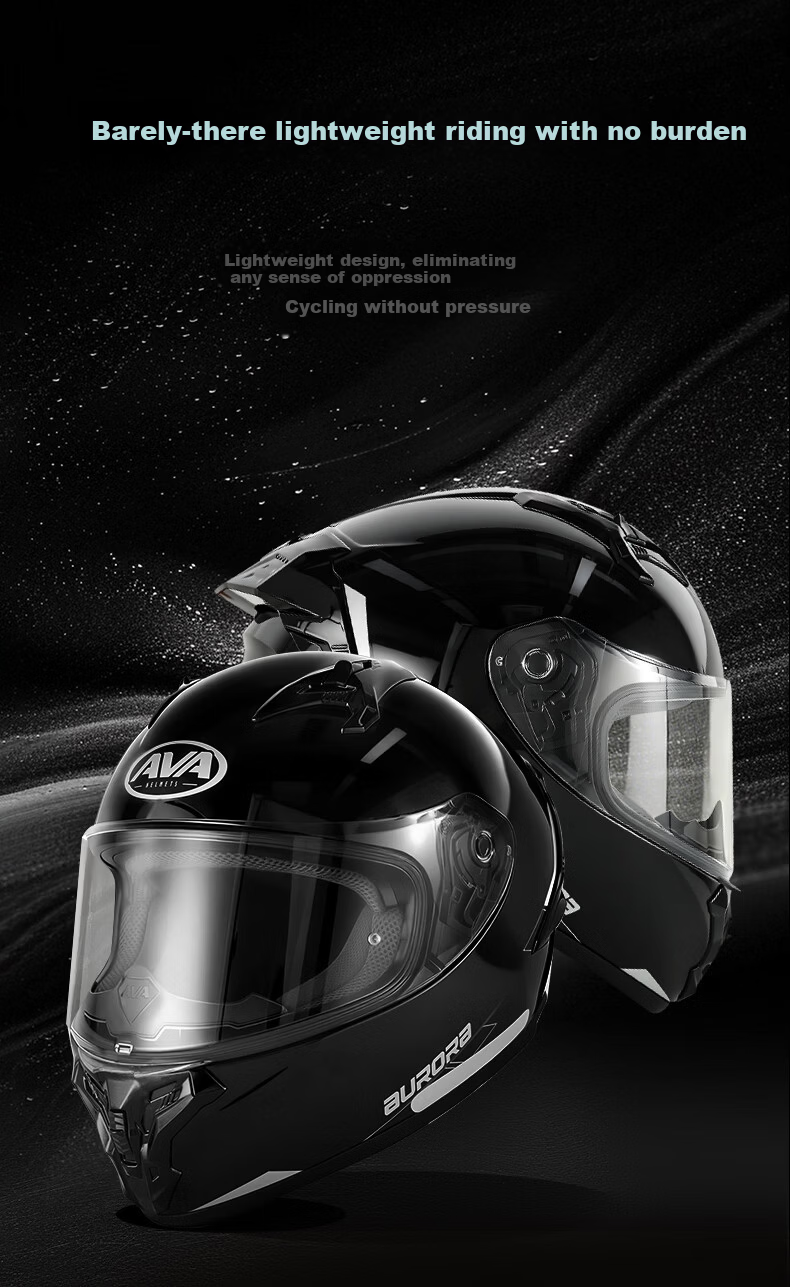 AVA Aurora Lightweight Racing Style Commuter Motorcycle Helmet Full Face Four Seasons Unisex Riding Obsidian Black L 3