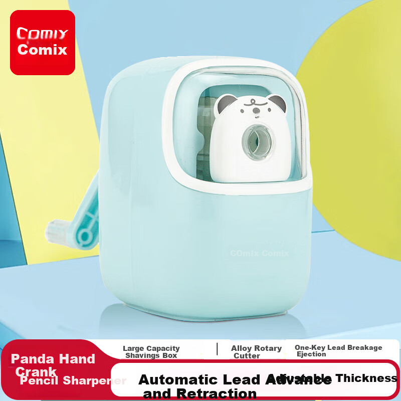 COMIX Automatic Pencil Sharpener Student Hand-Crank Alloy Steel Pencil Sharpener Cartoon Pencil Sharpener Exam Gift for Primary School Students Blue XS-63