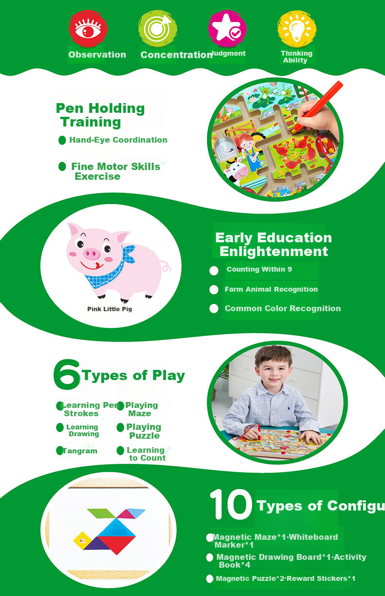 DHA Children's Magnetic Maze Rolling Ball Educational 3D Puzzle Toy Early Learning Book Penmanship and Thinking Training 2