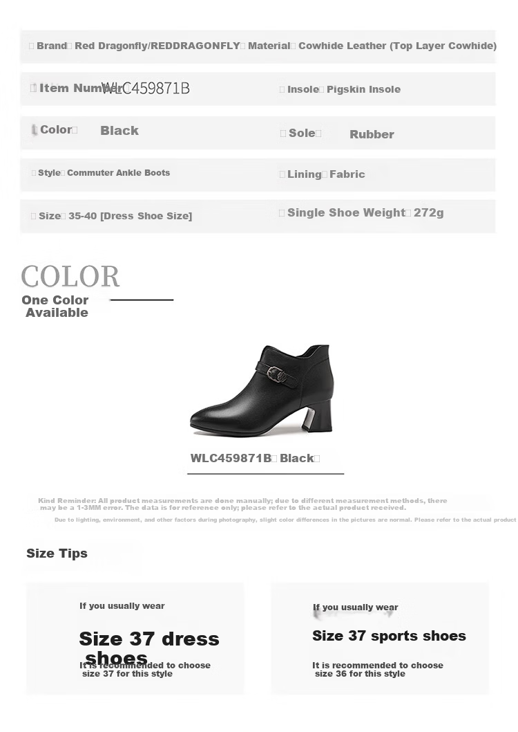 Red Dragonfly Women's Pointed Toe Winter Chunky Heel Ankle Boots Lightweight Height Increasing Commuter Fashion Boots WLC459871B Black Size 35 8