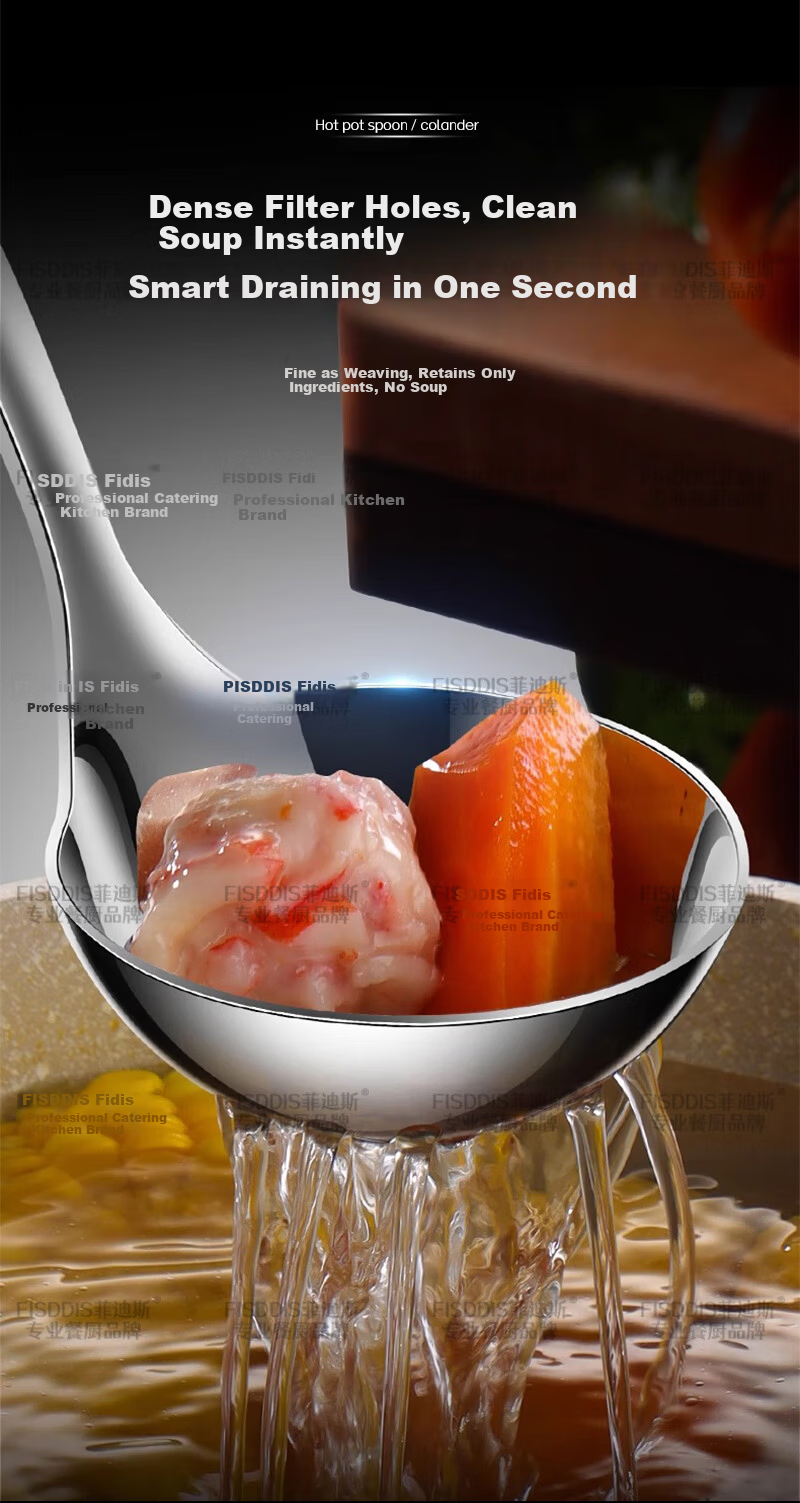 FISDDIS316 Stainless Steel Soup Ladle Hot Pot Slotted Spoon Extra Thick Heat-Resistant Serving Spoon Porridge Ladle Fiya Large 8-Inch Soup Scoop 12