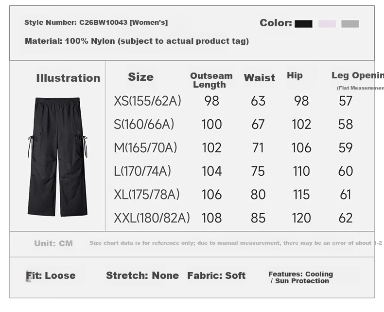 CAMEL Casual Workwear Women's Ice Cooling Sun Protection Quick-Dry Outdoor Paratrooper Pants C26BW1L0043 Phantom Black L 1