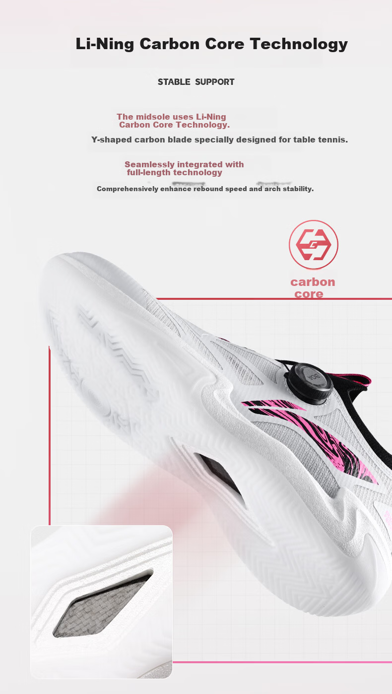 LI-NING Professional Table Tennis Shoes MAGE 2.0 PRO Full Sole BOA Dial Wide Fit Carbon Plate Fluorescent Pink 40 9