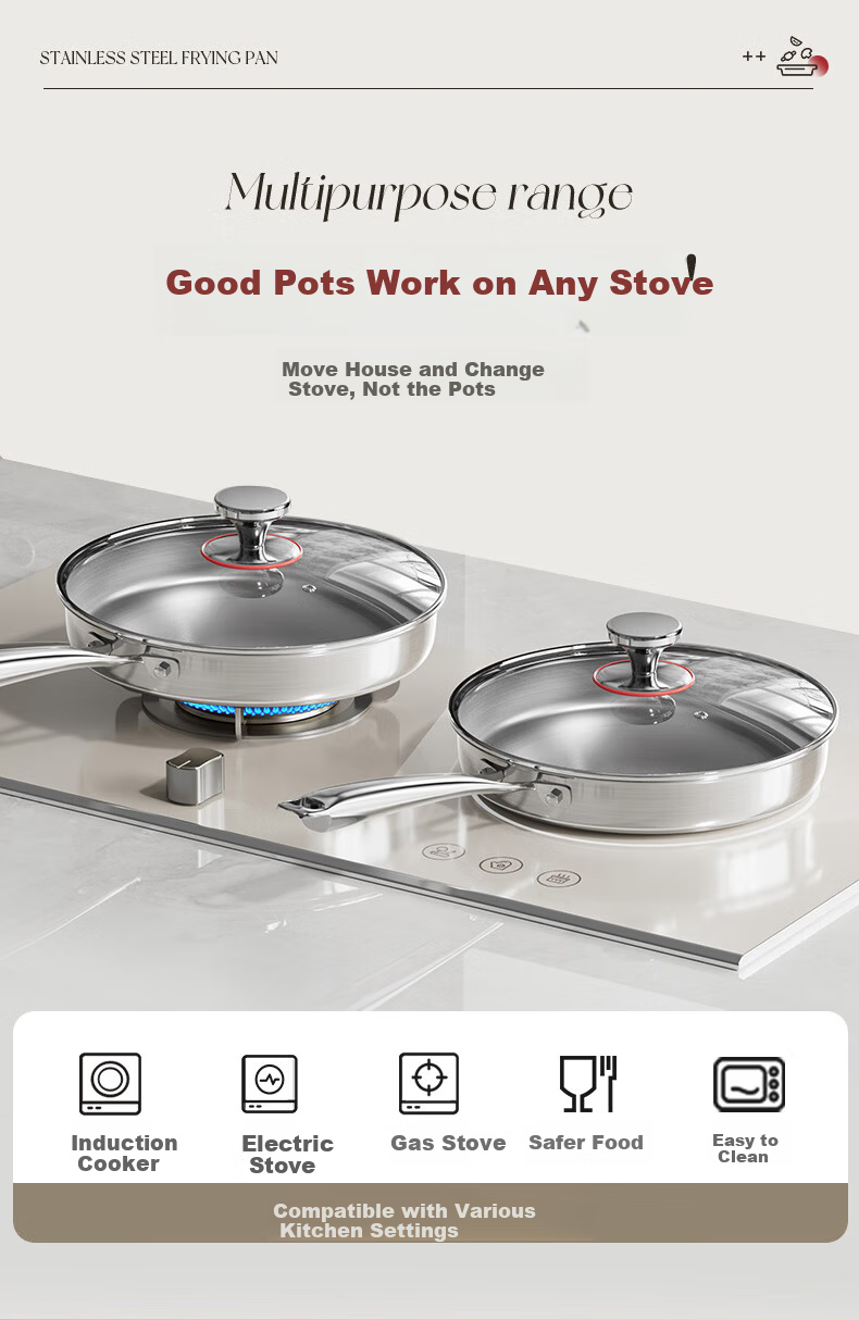 Shuangqi Non-Stick Frying Pan 0 Coating 316L Steel Induction Gas Universal 28cm 5