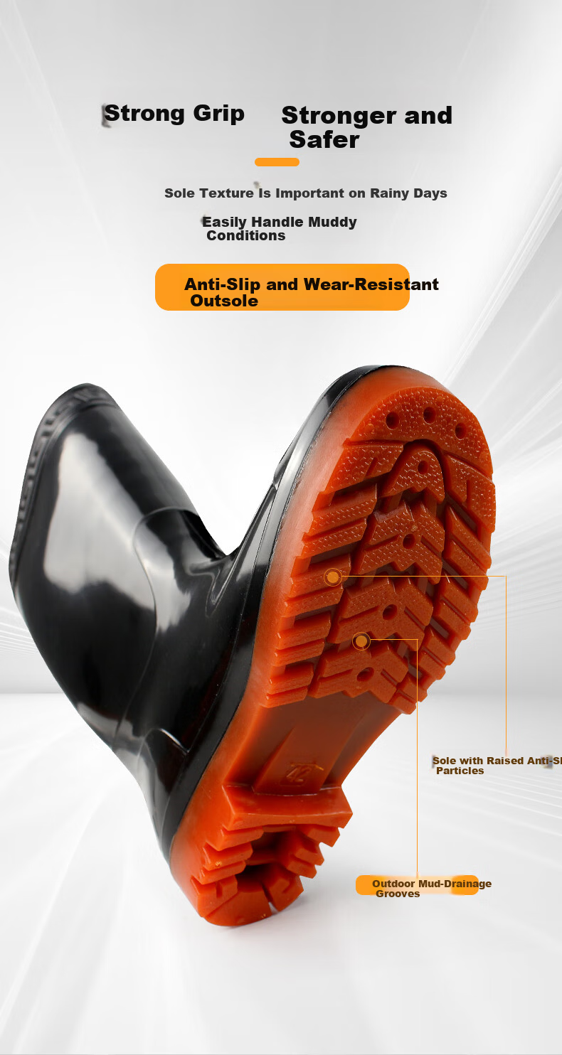 Qutong High Tube Waterproof Rain Boots Outdoor Wear-Resistant Rubber Shoes Cowhide Sole Non-Slip Oil-Resistant Acid-Base Resistant Rain Boots for Beachcombing Size 41 Black 3