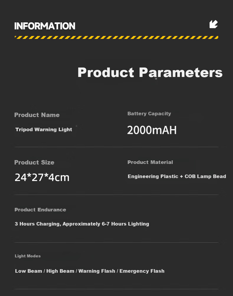 40,000km LED Triangular Warning Light Multifunctional Car Parking Emergency Tripod Safety Warning Sign Solar Charging 11