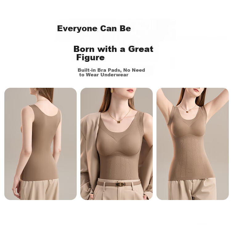 GRACEWELL Seamless Thermal Vest for Women with Chest Pad, Shaping, Tummy Control, Waist Slimming, Autumn Winter Fleece-Lined Shapewear Top 3