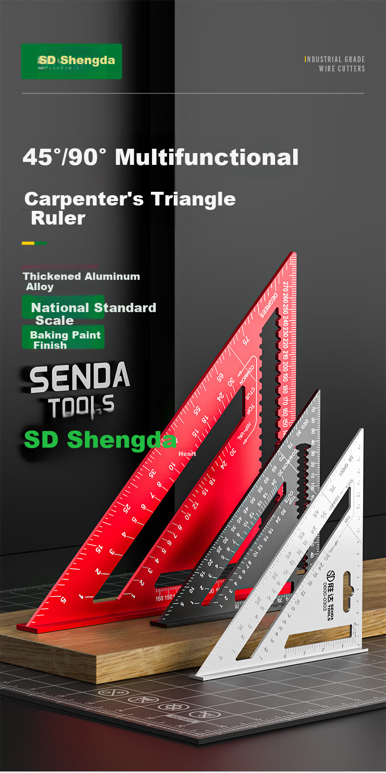 Shengda Aluminum Alloy Multifunctional 90-Degree Triangle Ruler 45-Degree High-Precision Carpenter Carpenter's Square for Woodworking and Renovation 1