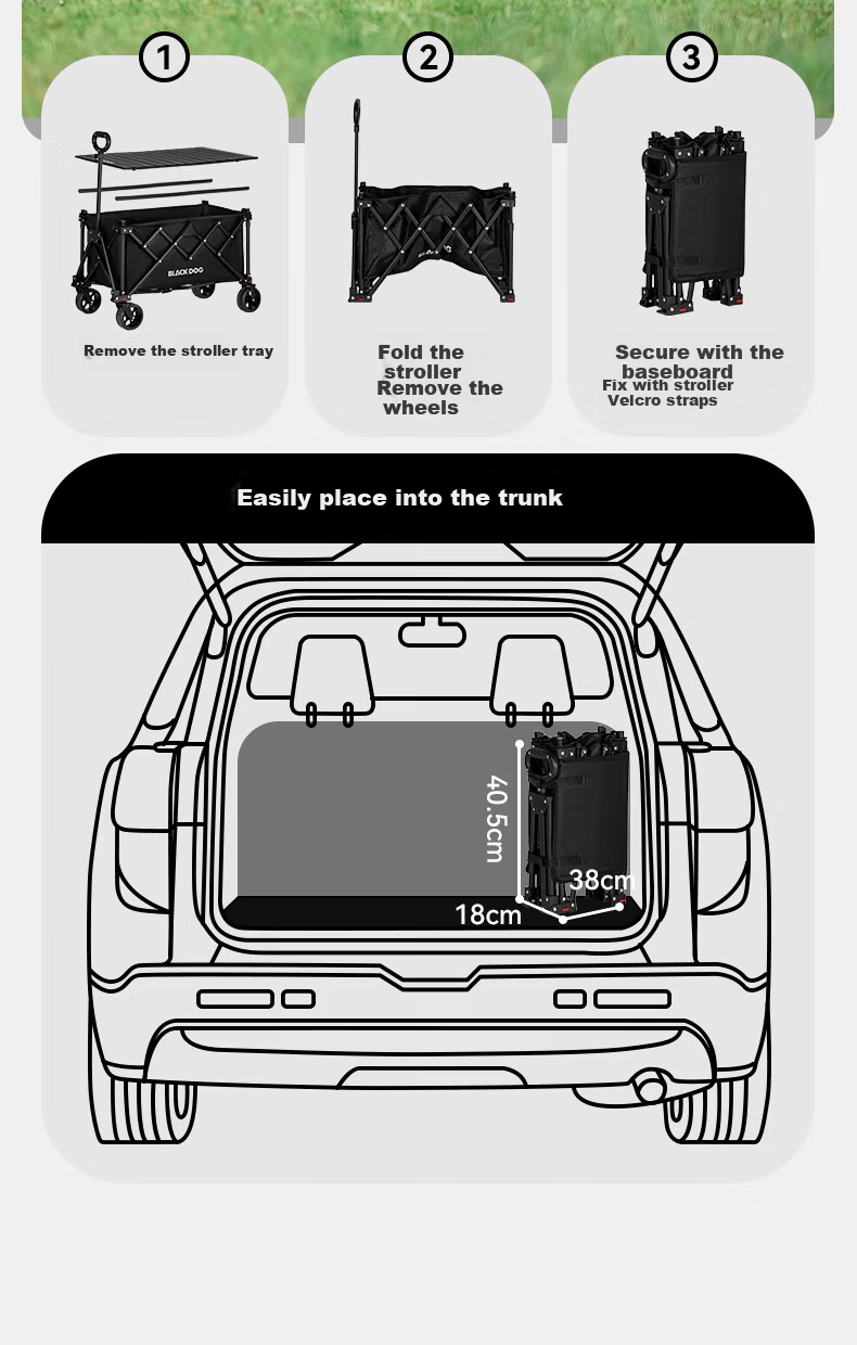 Black Dog Rear Door Camping Trailer Pet Stroller 240kg Load Capacity 11