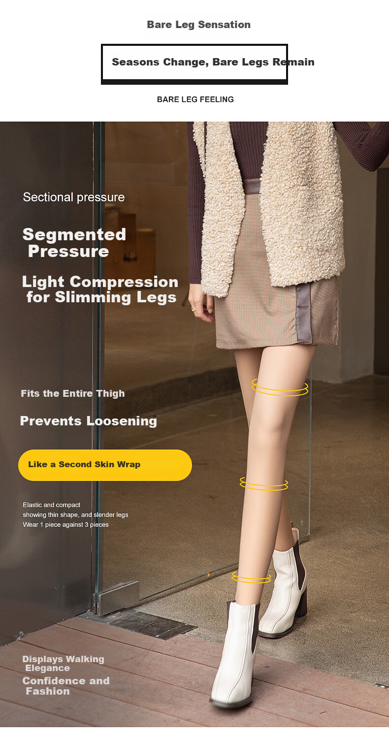 Langsha Sheer Leggings Women's Spring Autumn Thin Fleece Double-Layer Cuttable Nude Tights Pantyhose 2