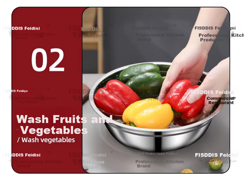 FISDDIS 304 Stainless Steel Soup Bowl Household Large Basin Kitchen Vegetable Washing and Seasoning Bowl Thickened Food Grade Marinating Bowl 14cm 14