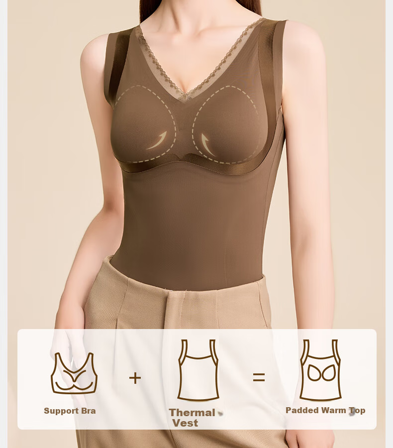 GRACEWELL Thermal Shaping Vest Fleece Lined Bra-Free Seamless Back Beauty Underwear Oatmeal 2X 2