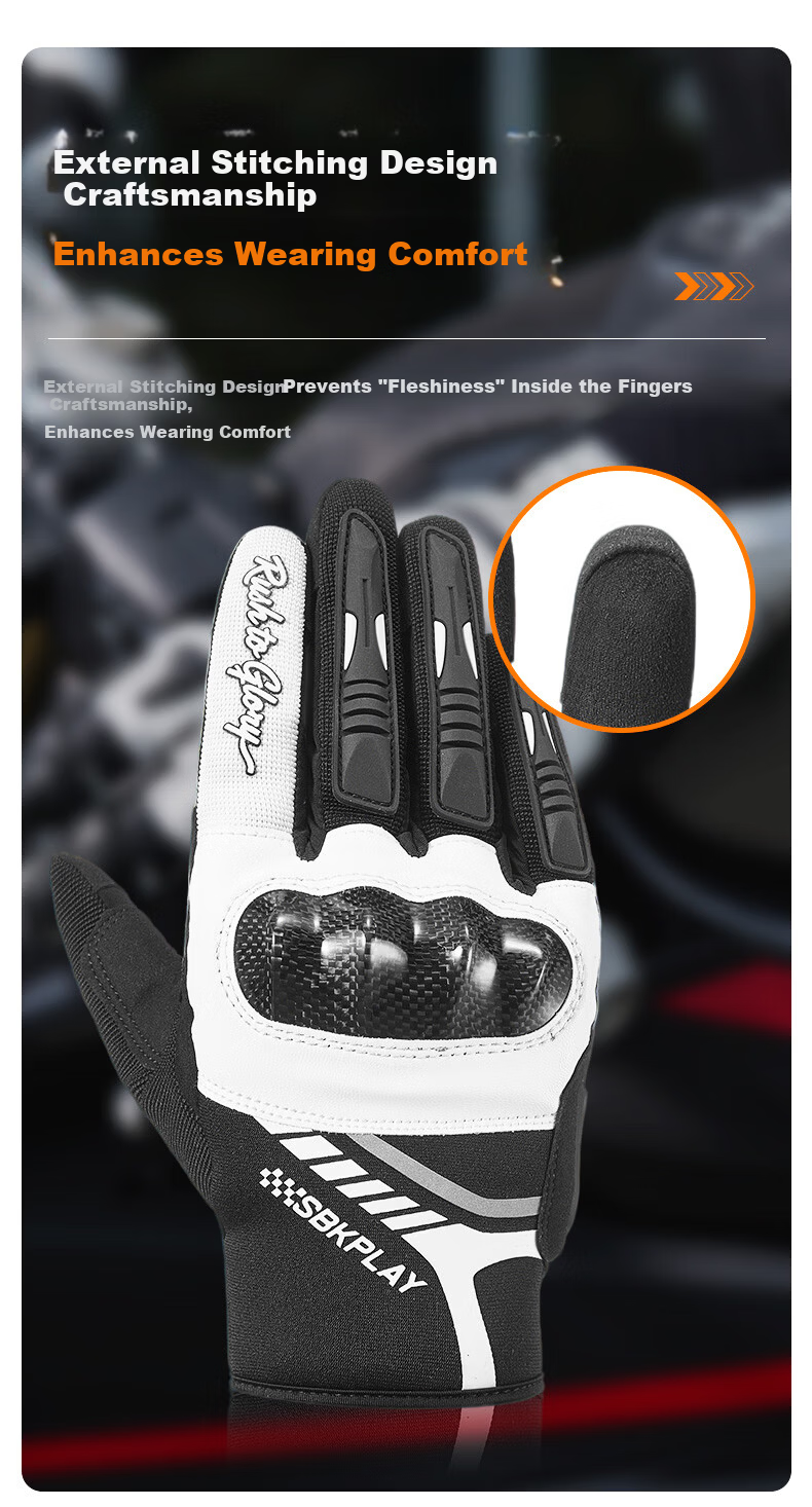 SBKPLAY Motorcycle Carbon Fiber Breathable Summer Gloves Leather Off-Road Touchscreen Gloves for Men And Women Riding Motorcycles AJ-3 Black M 13