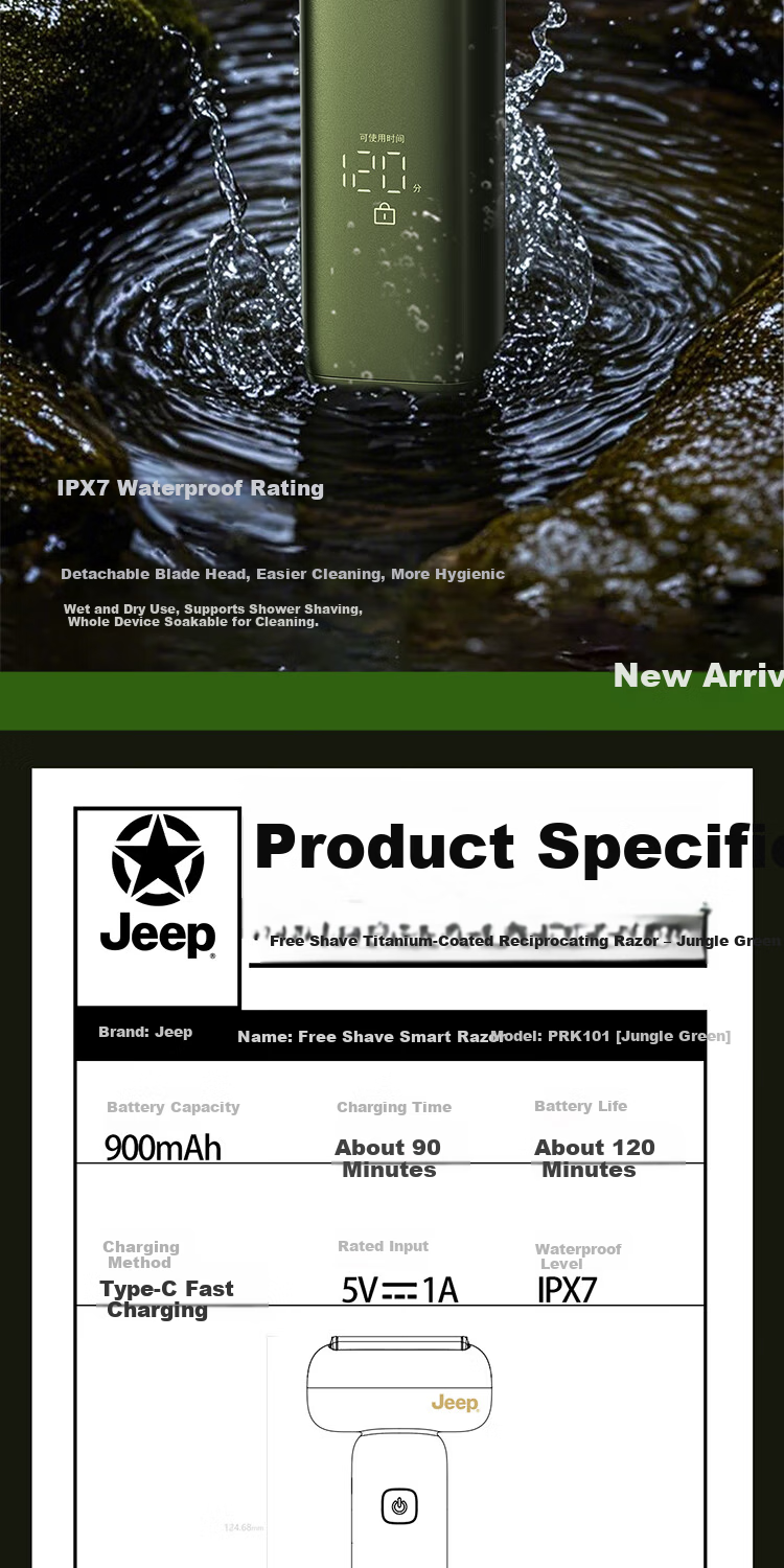 JEEP Electric Shaver Titanium-Coated Reciprocating Smooth Gear Golden Scepter Small Hammer Razor Fast Charging Waterproof Gift for Dad Boyfriend Husband P3 Green 8