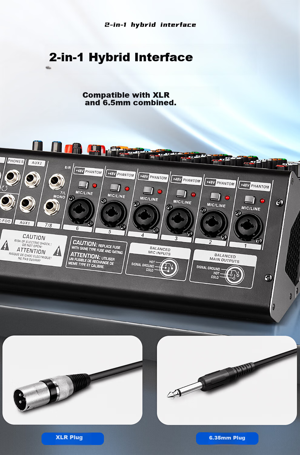 Depusheng 8-Channel Professional Mixer with Grouping, Stage Conference Wedding Bar Training Campus, 99 Digital Reverb Types, MP3 Bluetooth, 48V Phantom Power, Equalizer, USB Sound Card, AUX Output TX- 7