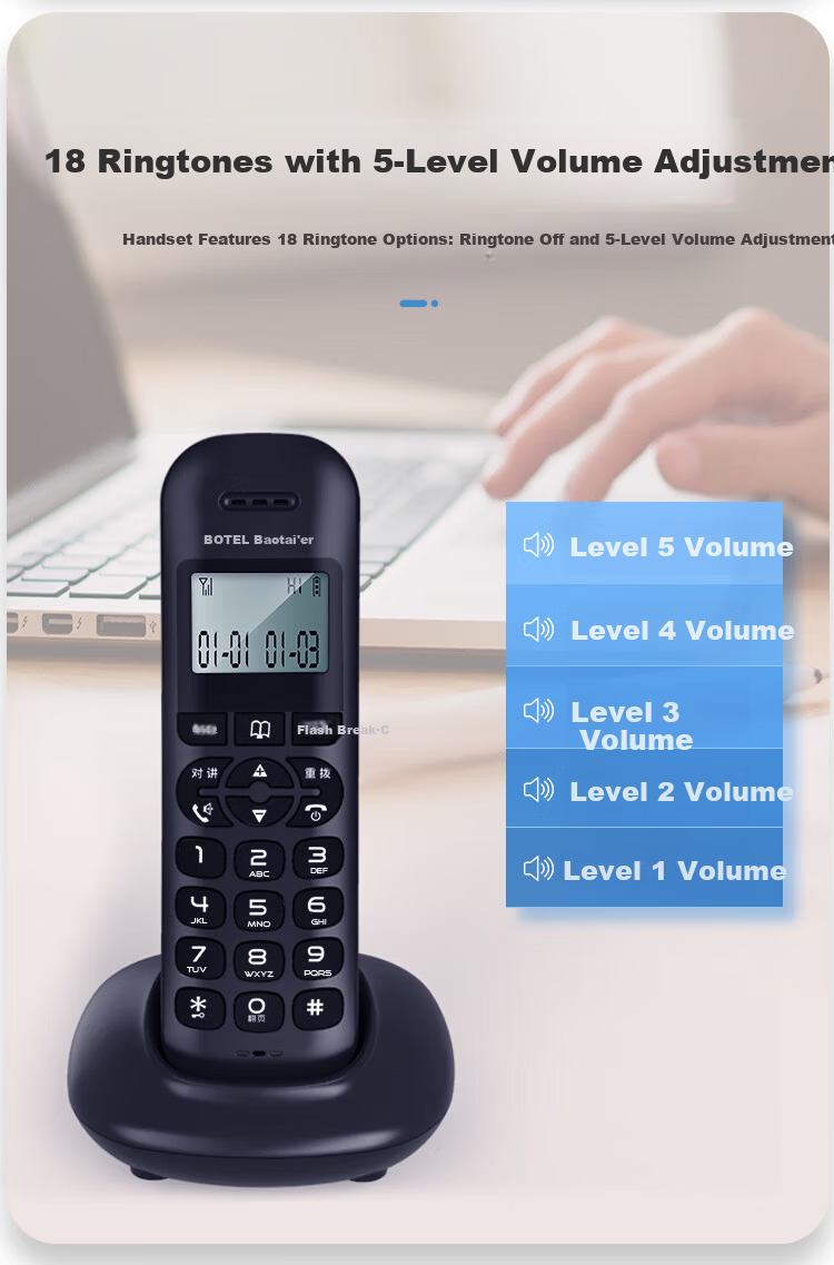 Baotaier Cordless Digital Telephone, Wireless Landline, Parent-Child Handset, for Office And Home Use, Wide Signal Coverage, Quick Dialing, Phonebook Function, T055 One-To White 8
