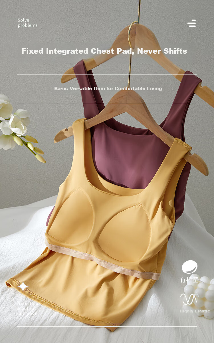 Langsha Women's Ice Silk Padded Camisole Bra Integrated Thin Summer White Sports Underwear 1