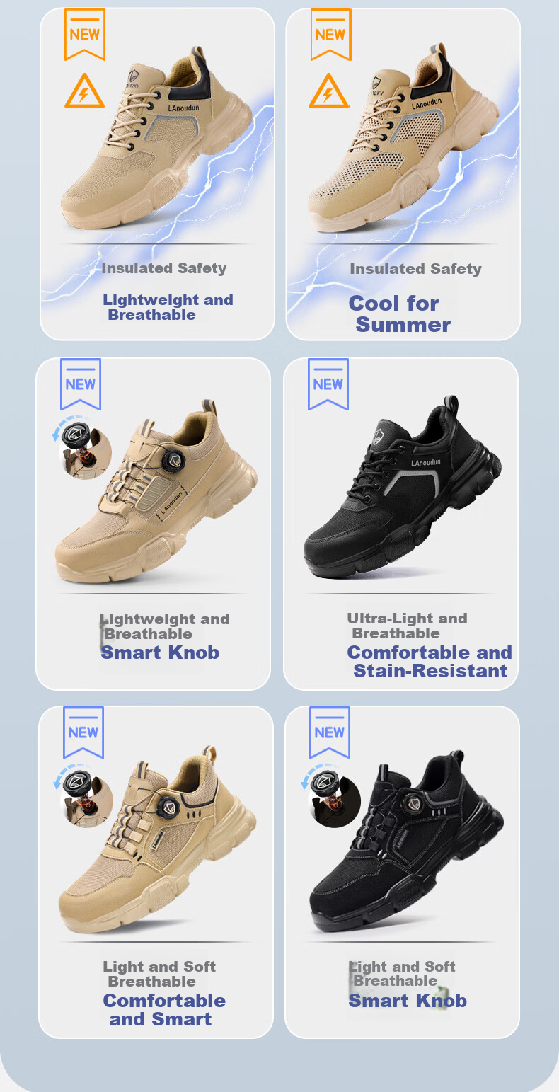 BlueOwl Shield Men's Summer Breathable Lightweight Soft Sole Steel Toe Anti-Smash Anti-Puncture Worksite Safety Shoes DL232FBK Size 38 7