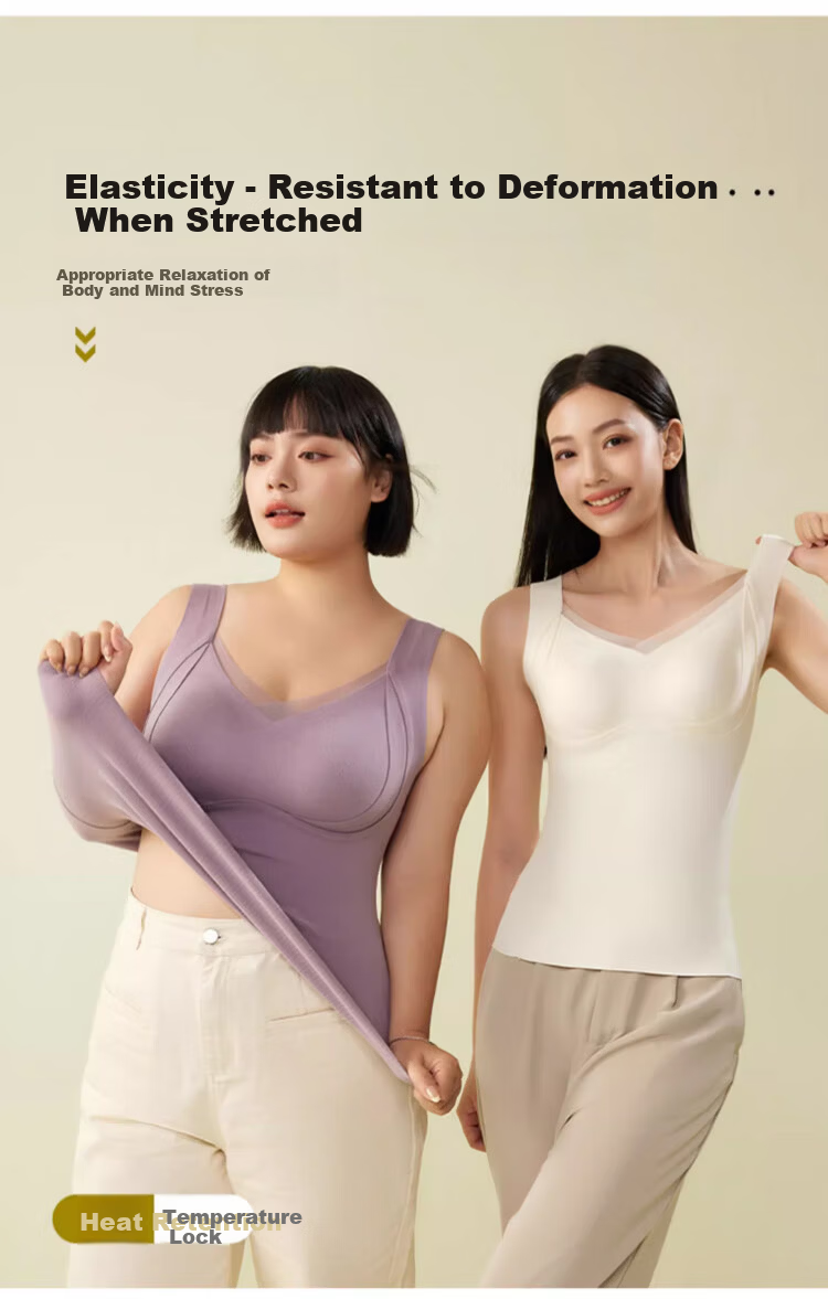 GRACEWELL Women's Cashmere Silk Thermal Vest with Padded Bra, Autumn Winter Fleece Thickened Seamless Camisole Underwear 14