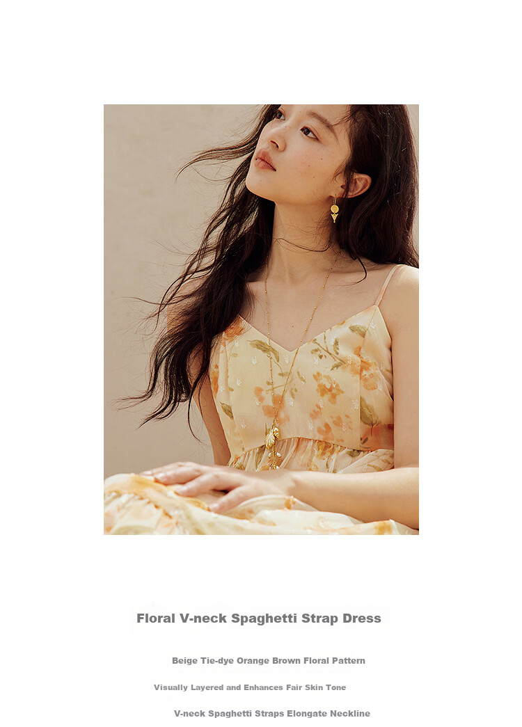INMAN Floral V-Neck Spaghetti Strap Vacation Dress 2026 Summer Women's New Slim Waist A-Line Long Dress Colorful L 3