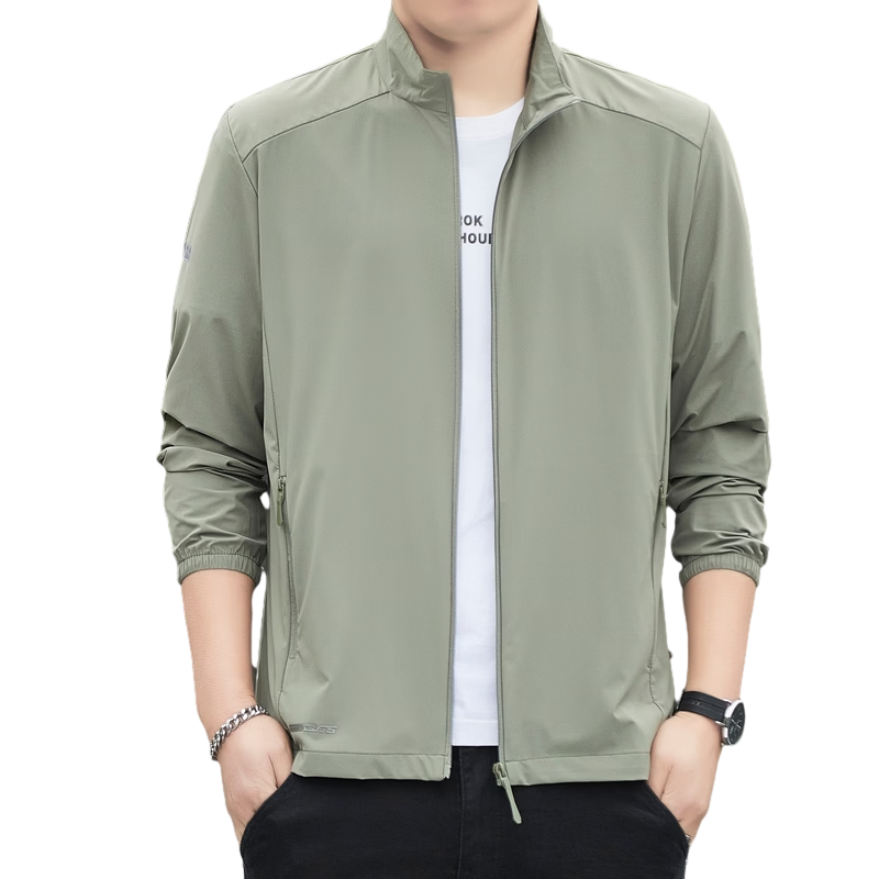 ROMON Men's Sunscreen Jacket Summer Ice Silk Breathable Skin Jacket Outdoor Quick-Dry Shirt Men's 2631 Army Green 3XL