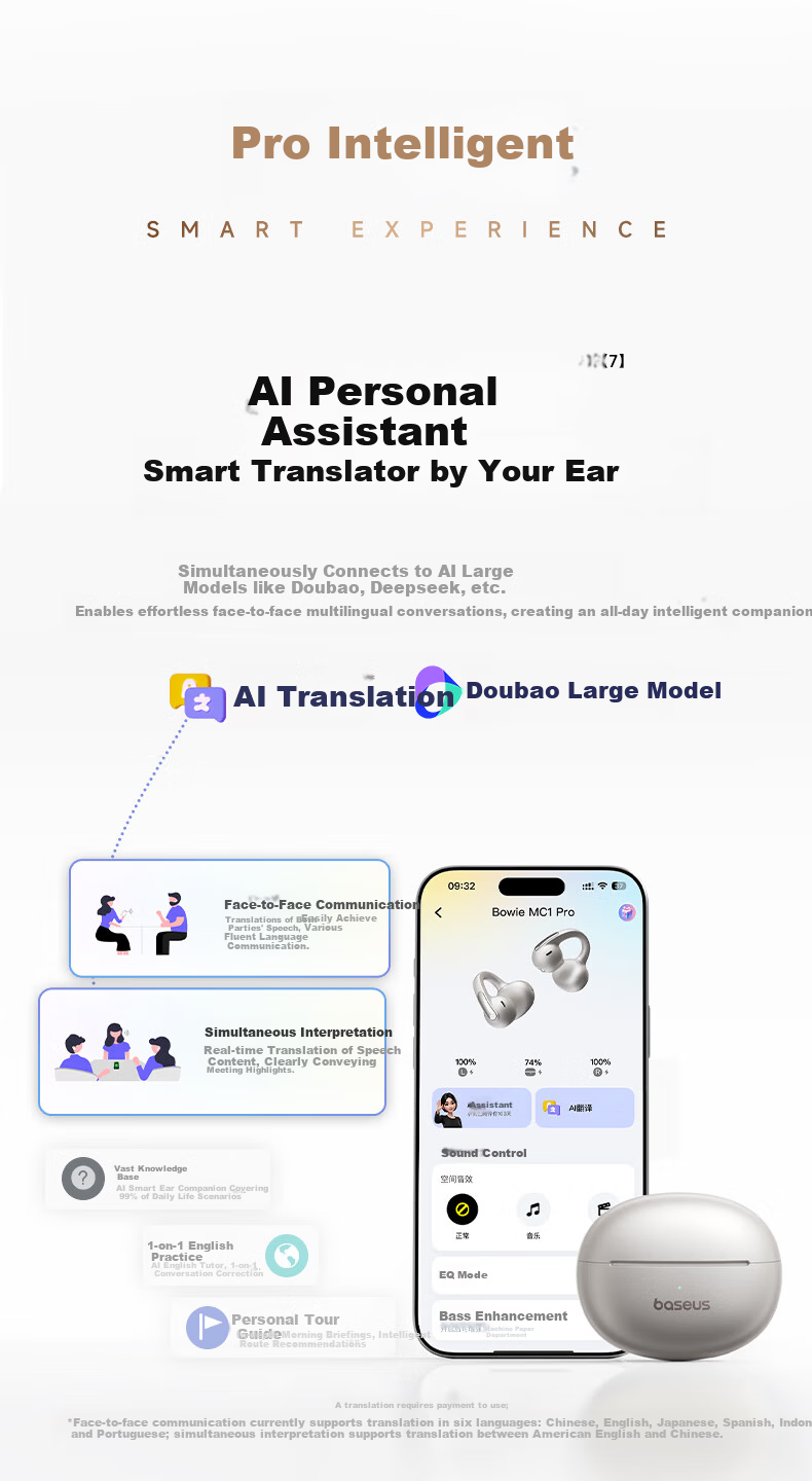 Baseus MC1 Pro AI Translation Bluetooth Earphones [Celebrity Edition] Clip-On Open-Ear Sports Call Noise-Cancelling Bone Conduction for Huawei and Apple Phones 19