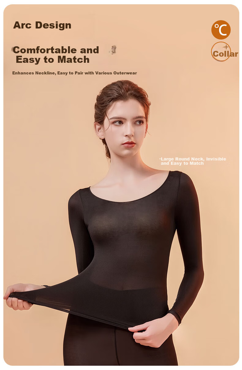 MOXTOC Ultra-Thin Thermal Underwear Set for Women Autumn Winter Yoga Dance Heat Energy Base Layer Top and Bottom 4