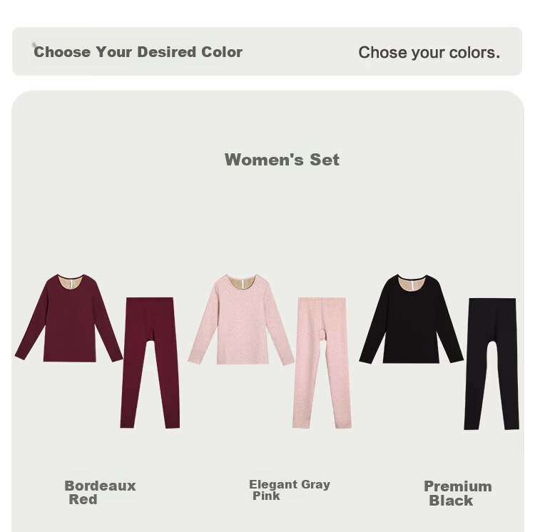 Hodo Women's Thermal Underwear Set Fleece Lined Thickened Colored Spun Crew Neck Base Layer Middle-aged and Elderly Cold Protection Autumn New Bordeaux Red 6