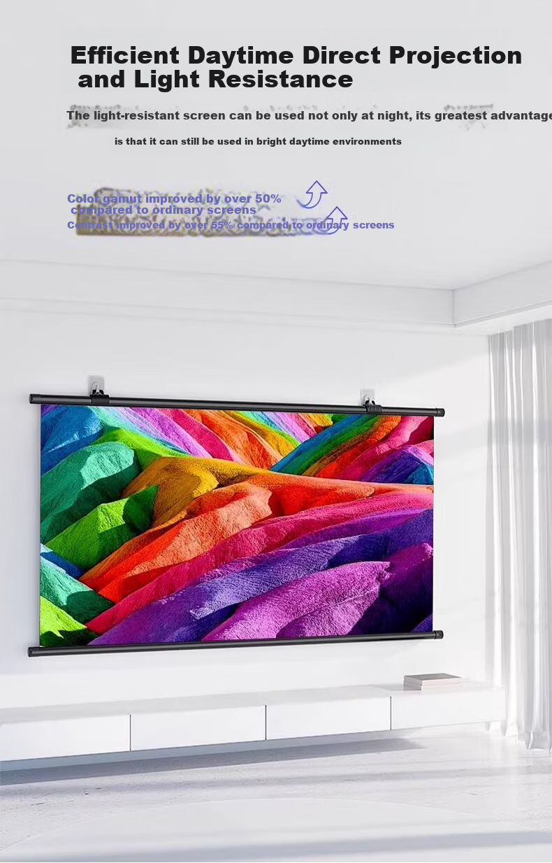 Ganyi No-Drill Wall-Mounted Projection Screen White Fiberglass C100 100-inch 16:9 Wide Viewing Angle 4K HD Side Projection Compatible with All Lumen Projectors 3