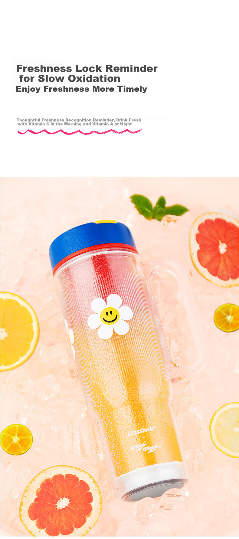 GLASSLOCK GAILANG & WiggleWiggle Collaboration Juicer Cup Ice Tumbler Car Portable Juicer Glass Juice Cup 12-Blade 304 Stainless Steel Ice Crusher 9