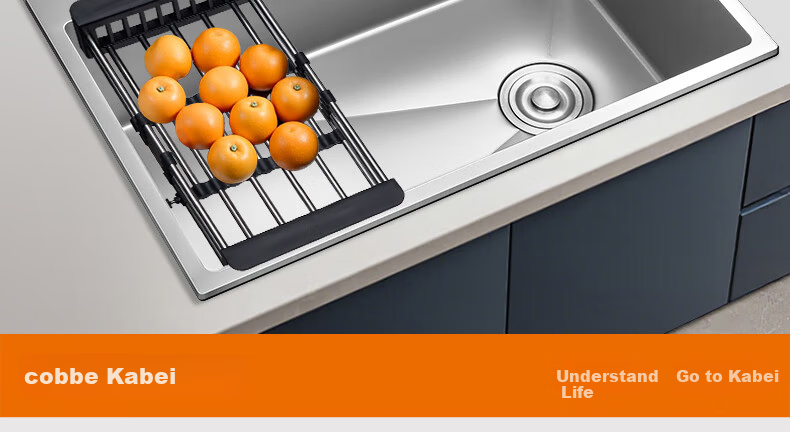 Kabe Kitchen Sink Handmade Thickened Large Single Bowl SUS304 Stainless Steel Vegetable Washing Basin Integrated Dishwashing and Vegetable Washing Sink 6