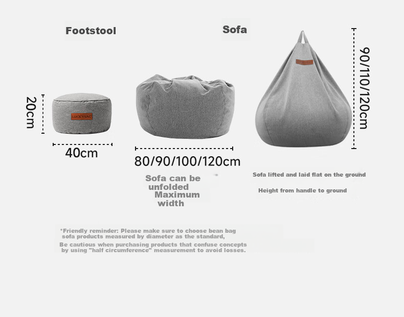LUCKYSAC Lazy Sofa Bean Bag EPP Single Fabric Living Room Bedroom Balcony Small Sofa Premium Set Warm Gray 26