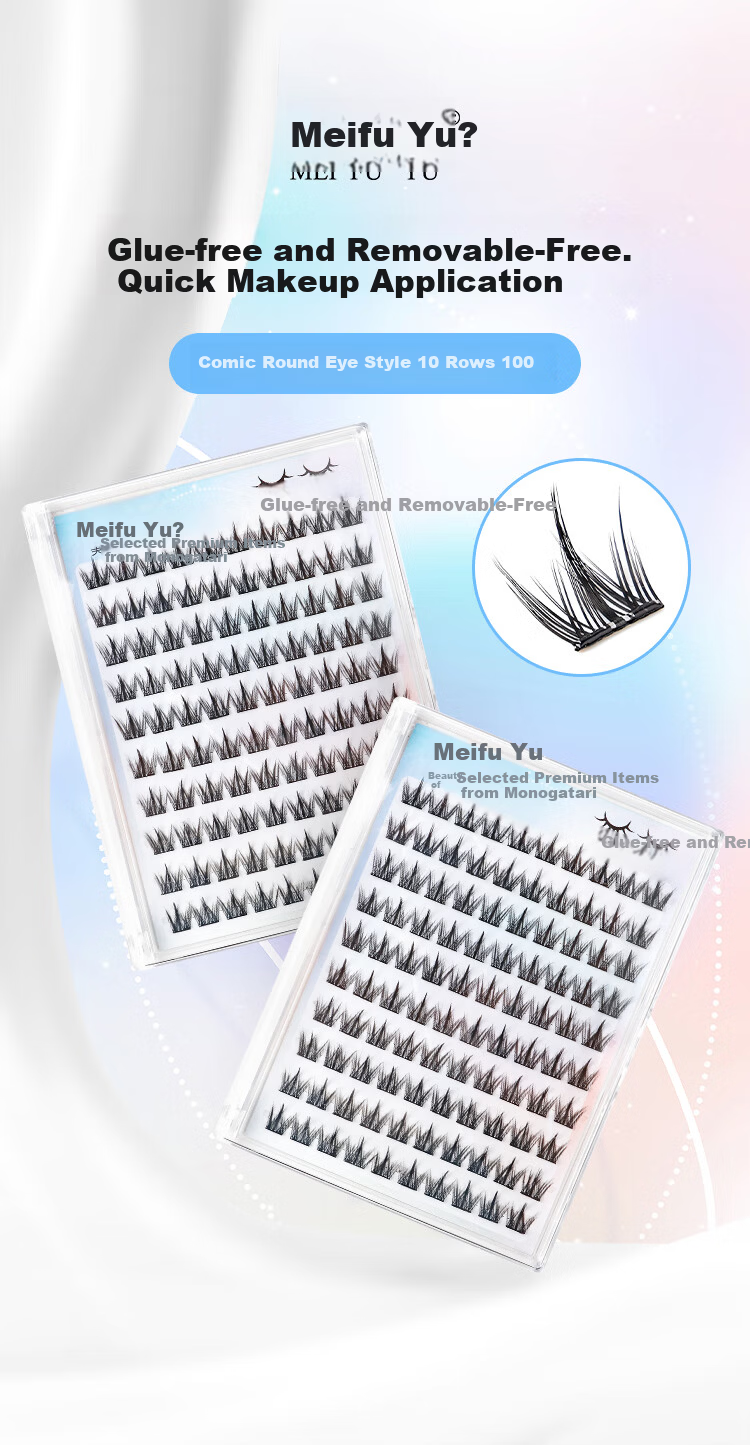 Meifuyu Dog Eye No-Glue False Eyelashes Lazy Pet Round Eye Style 100 Clusters Natural Innocent Self-Adhesive Eyelashes MF8076 3
