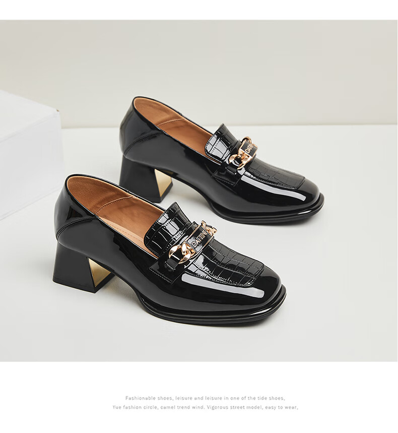 DAPHNE Women's Leather Shoes with Formal Dress, British Style, Chunky Mid-High Heel, Professional Work Business Shoes, Loafers, Women's Shoes 4622404047 Black 35 13