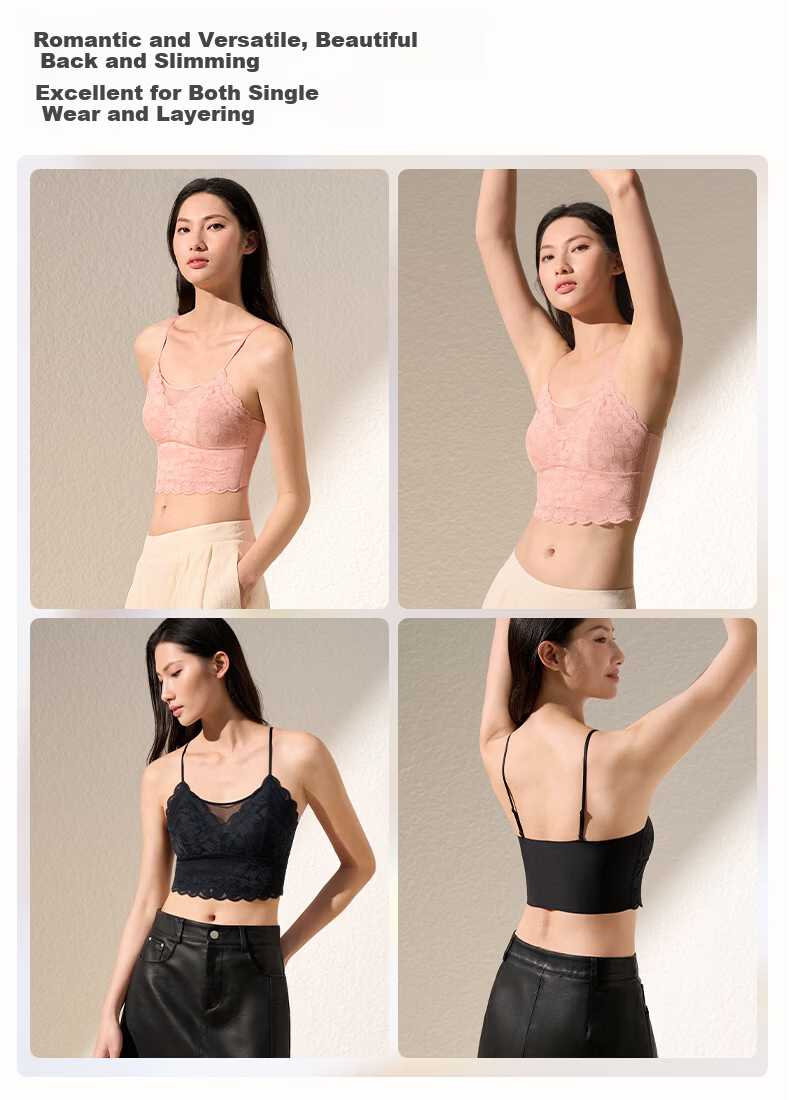 Manifen Floral Lace Padded Bra Women's Camisole Vest New Back-Slimming Bra Sleeveless Outerwear Base Shirt 3