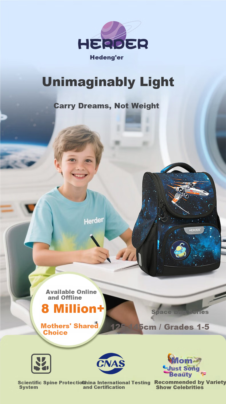 Herder Kids School Backpack 2025 New Model Grade 1-3 Cloud Sensing Spine Protection Ultra-Lightweight Unisex Shoulder Bag 1