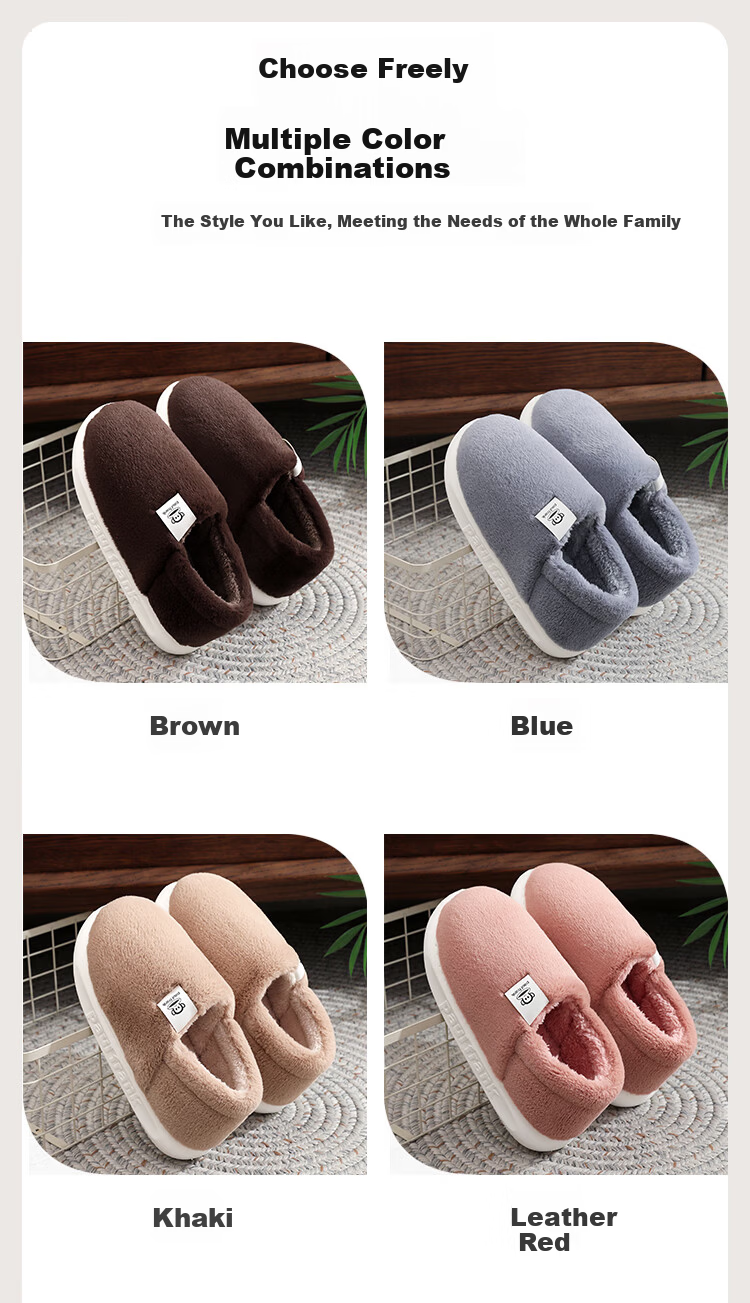 Dazuihou Genuine Cotton Slippers for Men And Women, Autumn Winter Indoor Home Warm Plush Thick-Soled Non-Slip Slippers, Leather Red Size 38-39 6