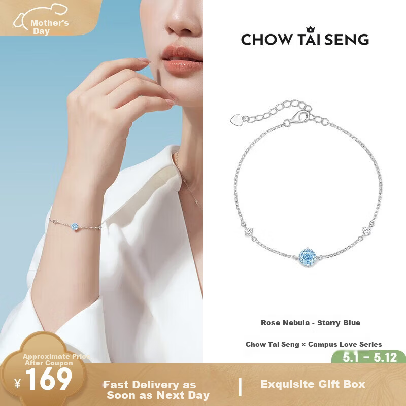 CHOW TAI SENG Mother's Day Gift Rose Nebula Bracelet S925 Luxury for Mom and Wife Starry Blue