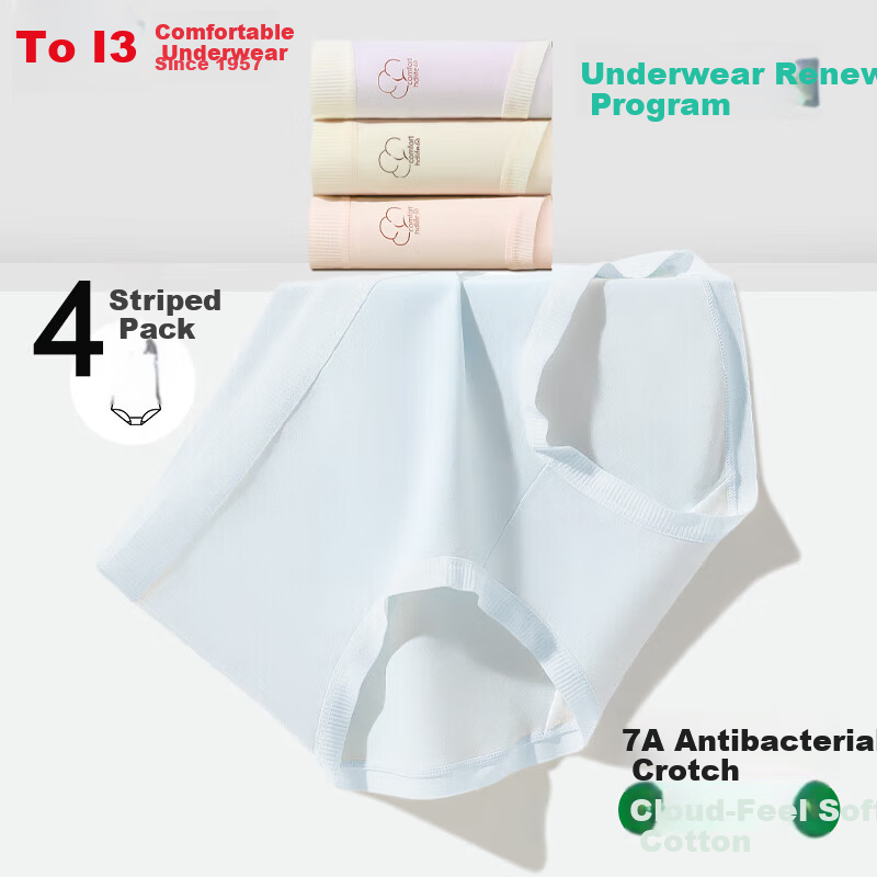 Hongdou Women's Underwear 7A Antibacterial Polylactic Acid with Silk Gusset 40S Cotton Spandex Triangle Panties 4-Pack