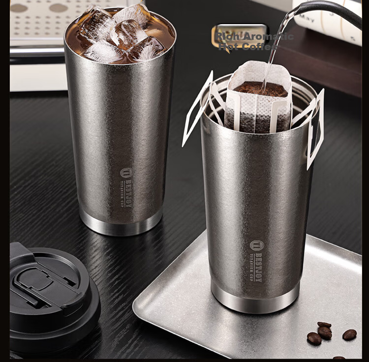 FUGURNG BESTJOY Pure Titanium Insulated Coffee Mug Gift for Holidays and Birthdays Men Portable Outdoor Car High-End Titanium Cup 9