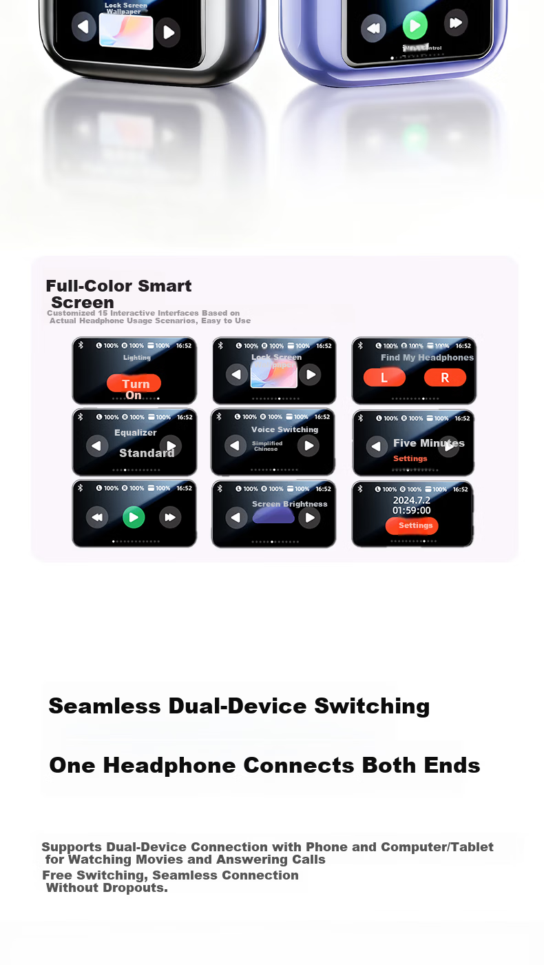 Chuangu 2026 Latest 2.5D Smart Screen Bluetooth Bone Conduction Earphones Top 10 Concept Open-Ear Wireless Ear Clips Large Battery Long Battery Life for Running 14