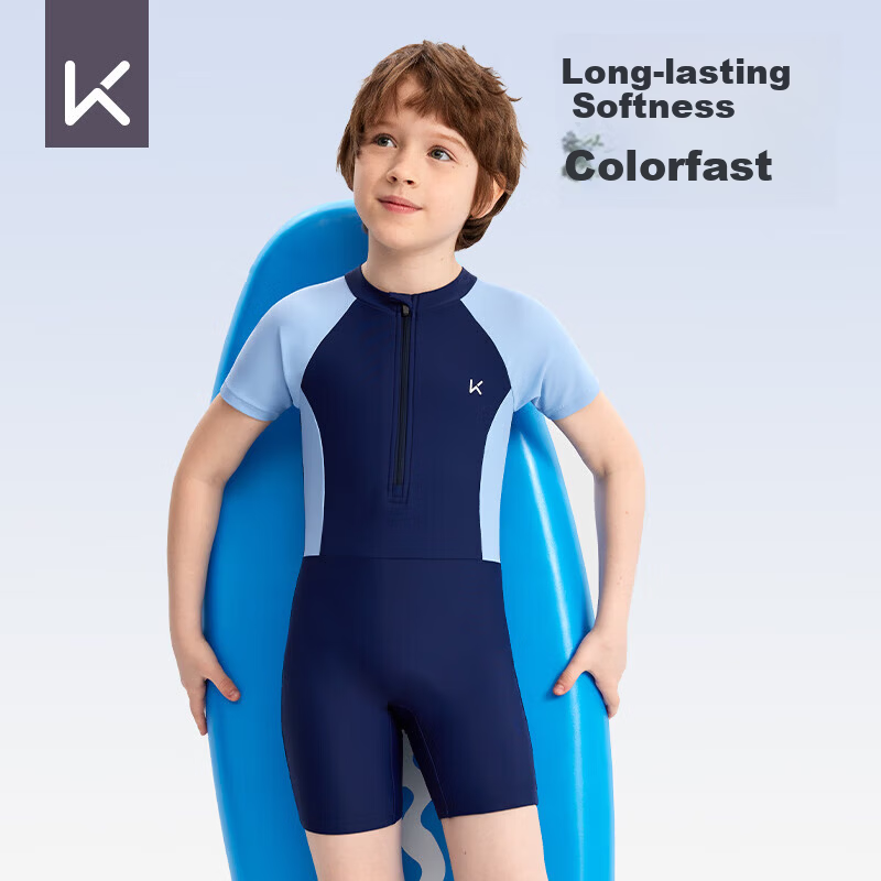 Keep Boys' One-Piece Sun Protection Swimsuit for Kids Professional Swim Training Swimwear Deep Sea Blue Size 14