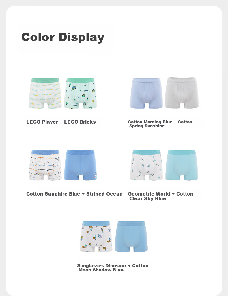 PurCotton Children's 7A Mesh Antibacterial Crotch Elastic Boxer Briefs, Cedar Green + Topaz Blue + Light Silver Gray (Yellow Waistband) 6