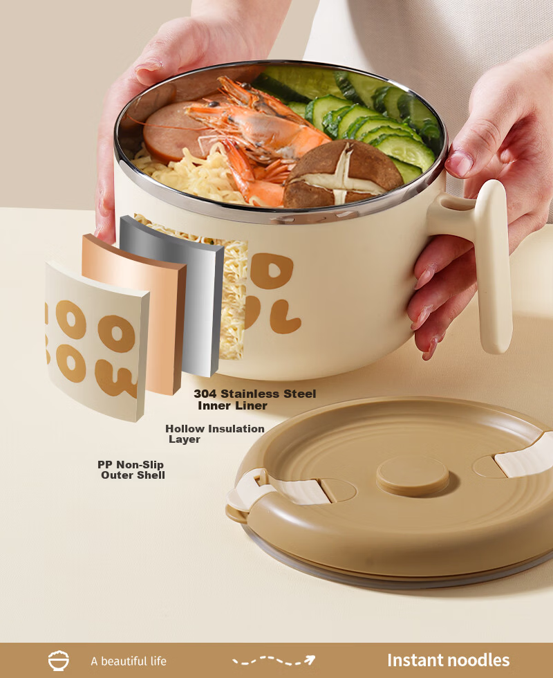 Ymer Large Capacity Stainless Steel Instant Noodle Bowl with Lid and Drainage for Dormitory Students and Office Workers 20