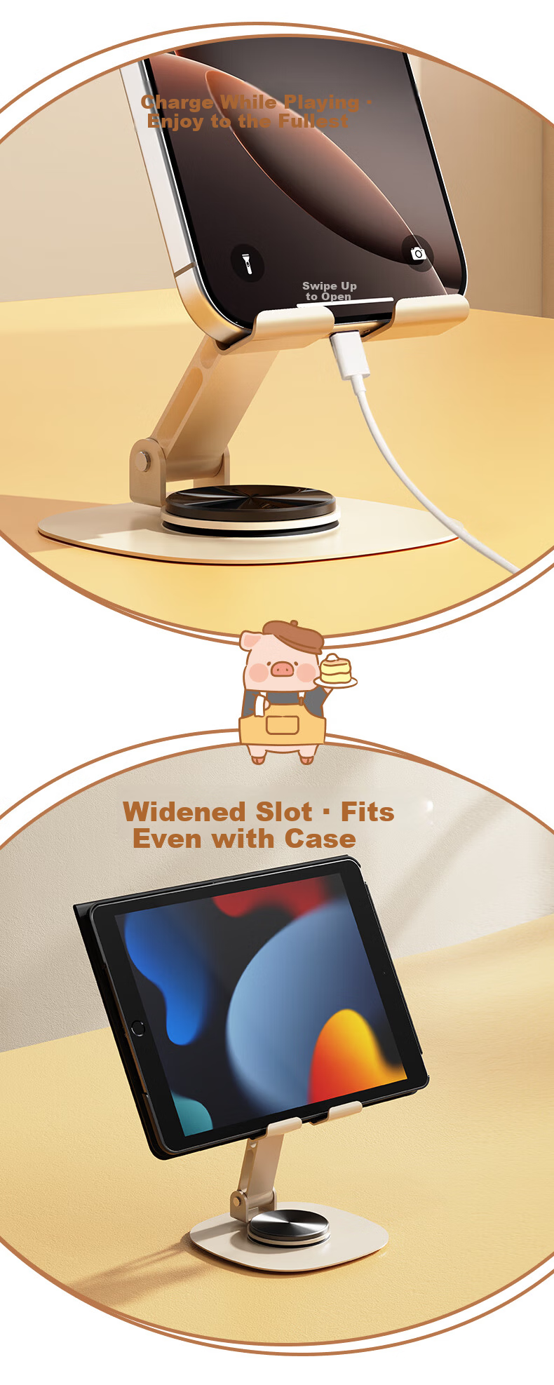 ROCK Can Pig LULU Phone Stand Desktop Tablet Holder Live Streaming Gaming Online Class Multifunctional Metal Cute Compact Foldable Portable 360° Rotating Support Bracket 6