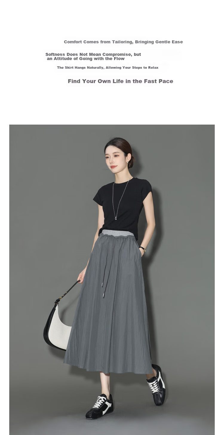 Demana Cloud Cotton Series Summer Elegant Colorblock Drawstring Elastic Waist Loose Slimming Midi Skirt for Women Premium Quality 3