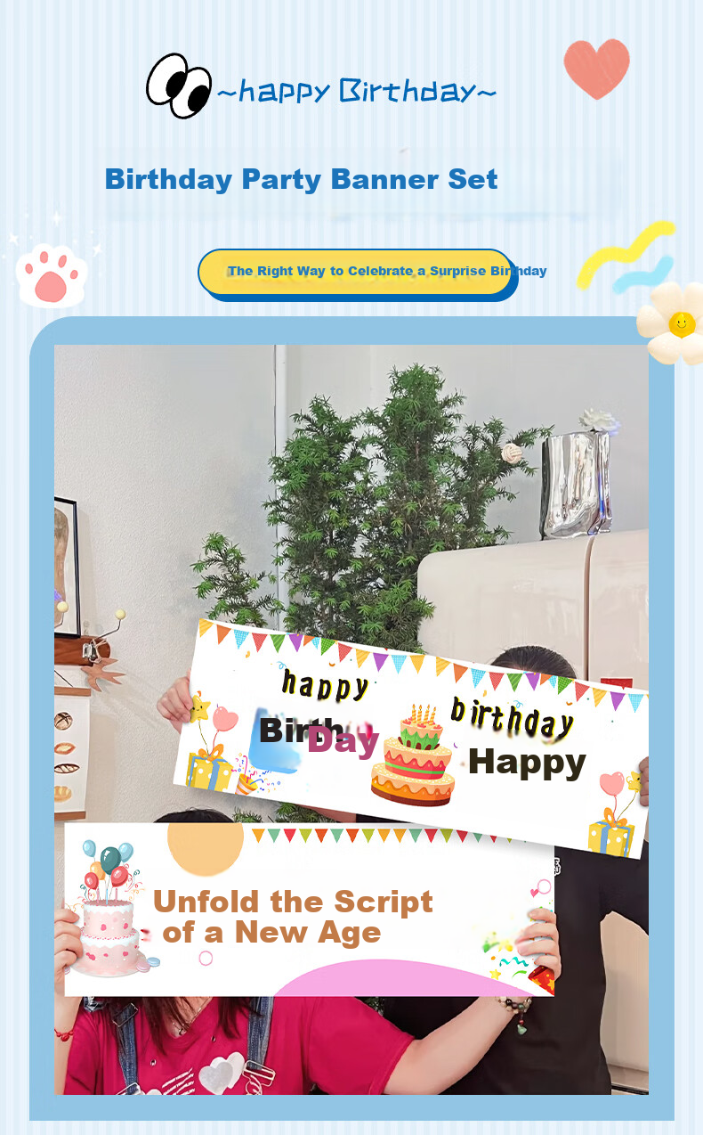 Xinyue Happy Birthday Handheld Banner for Men, Women, and Children Outdoor Decoration Poster Spring Outing Photo Prop 1