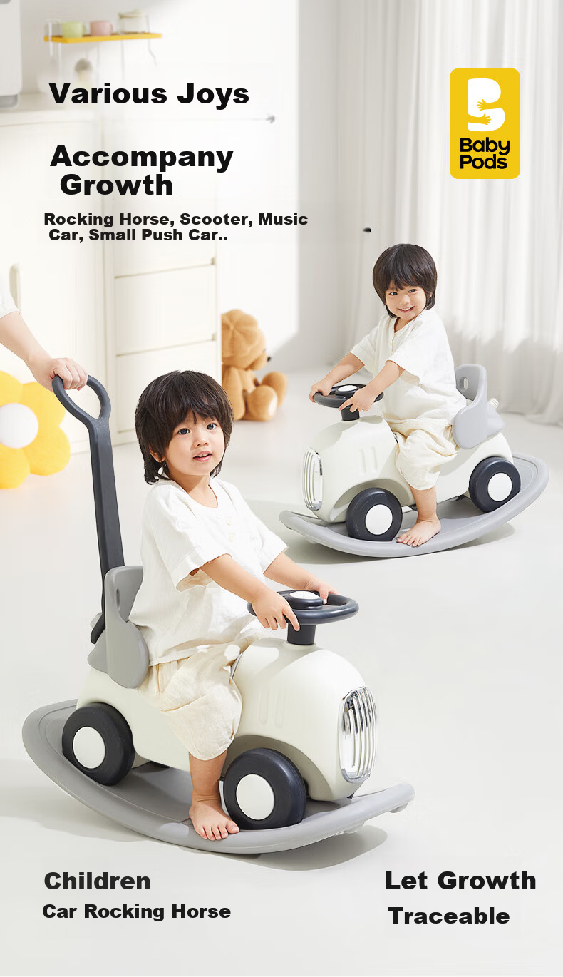 Babypods 6-in-1 Multifunctional Rocking Horse Ride-On Car Wooden Rocker Baby Toy for Boys and Girls First Birthday Gift 1