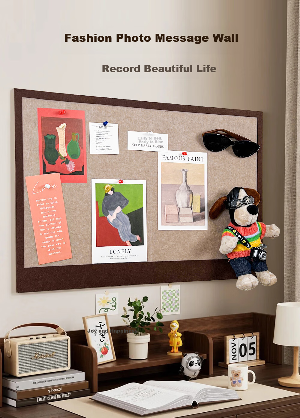 Xinuo Felt Board Photo Wall Background Hanging Wall Sticky Photo Frame Display Wool Felt Board Wall Sticker Cork Board No Drilling 1