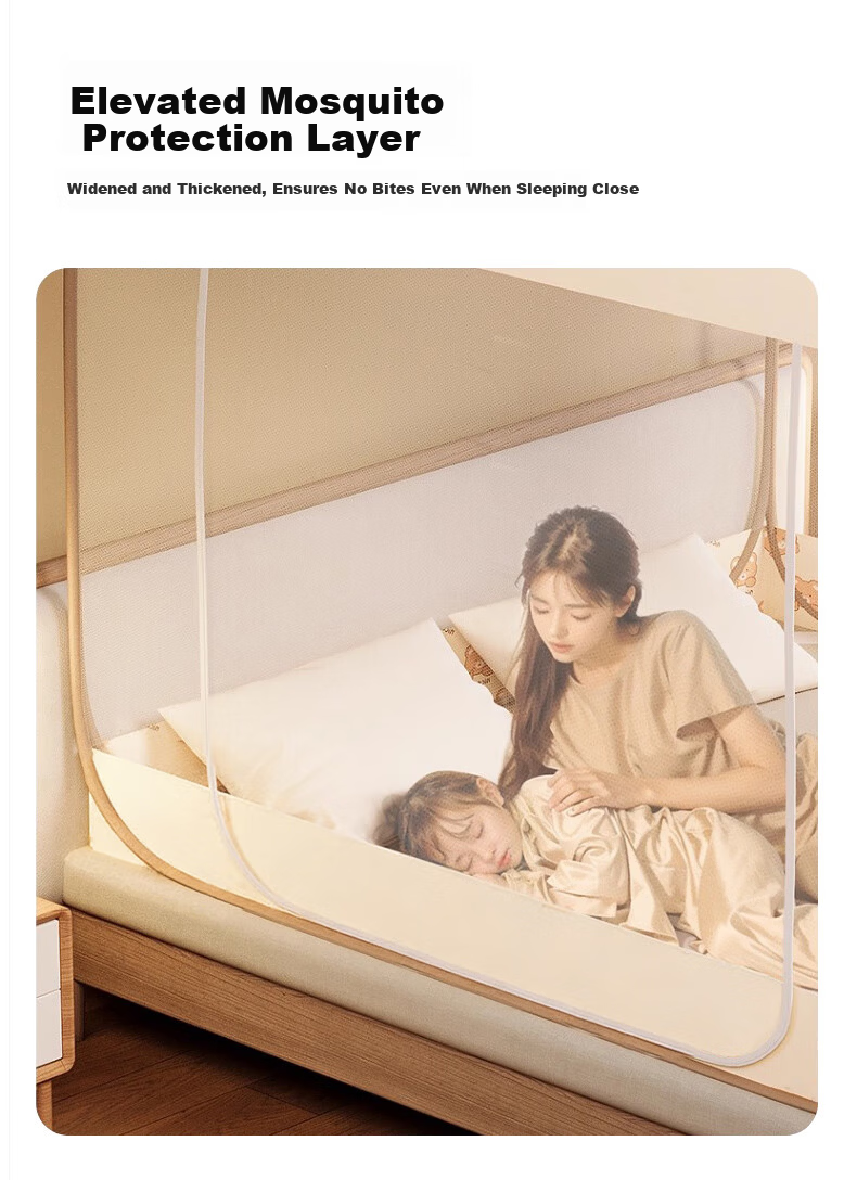 MUJI Type A Steel Wire Mosquito Net No Installation Double Door Mongolian Tent Mosquito Net for 1.5x2m Bed [Dense Mesh] 11